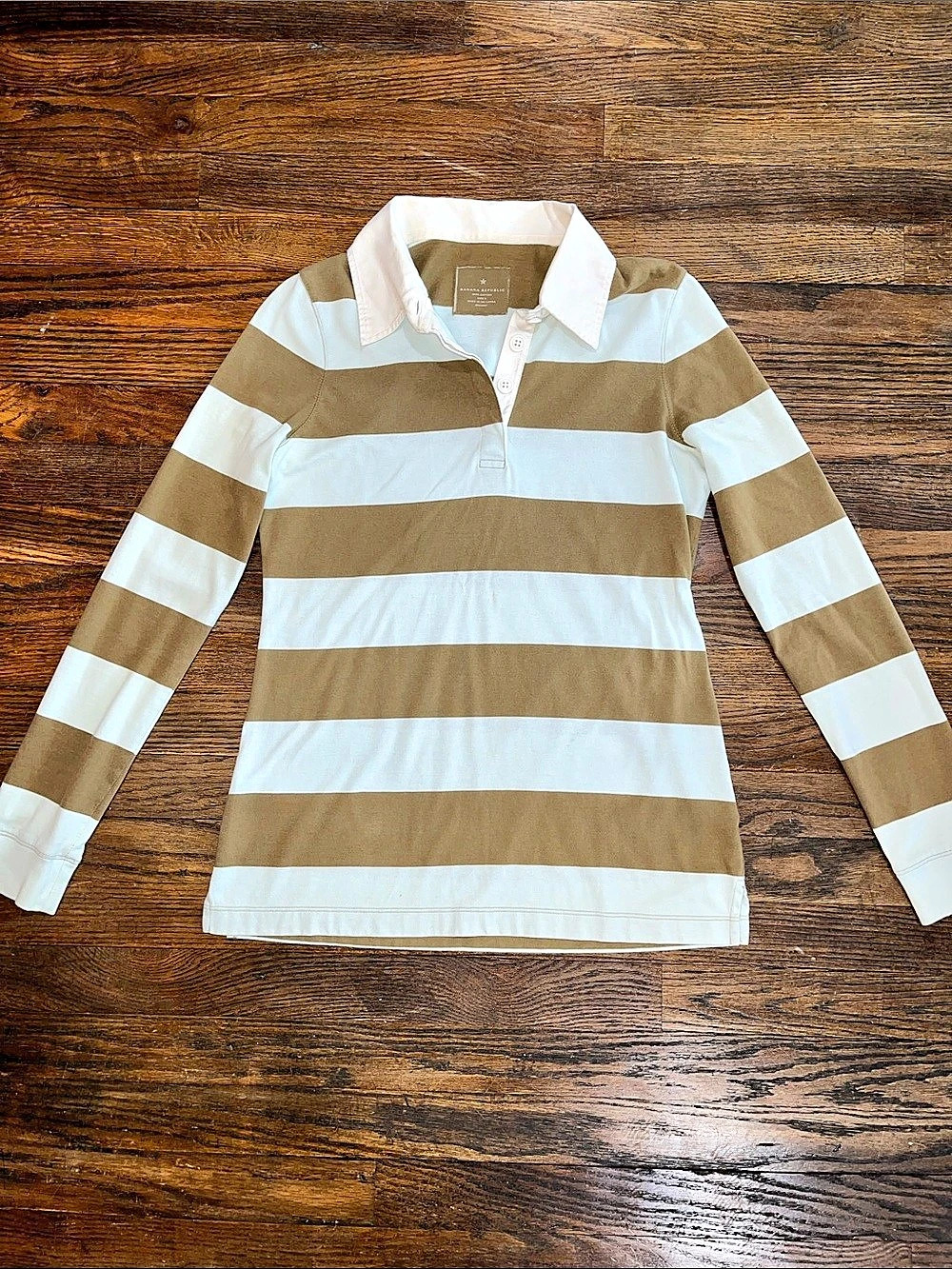 Banana Republic 100% Cotton Striped Long Sleeve Polo in Brown & Blue Women’s S